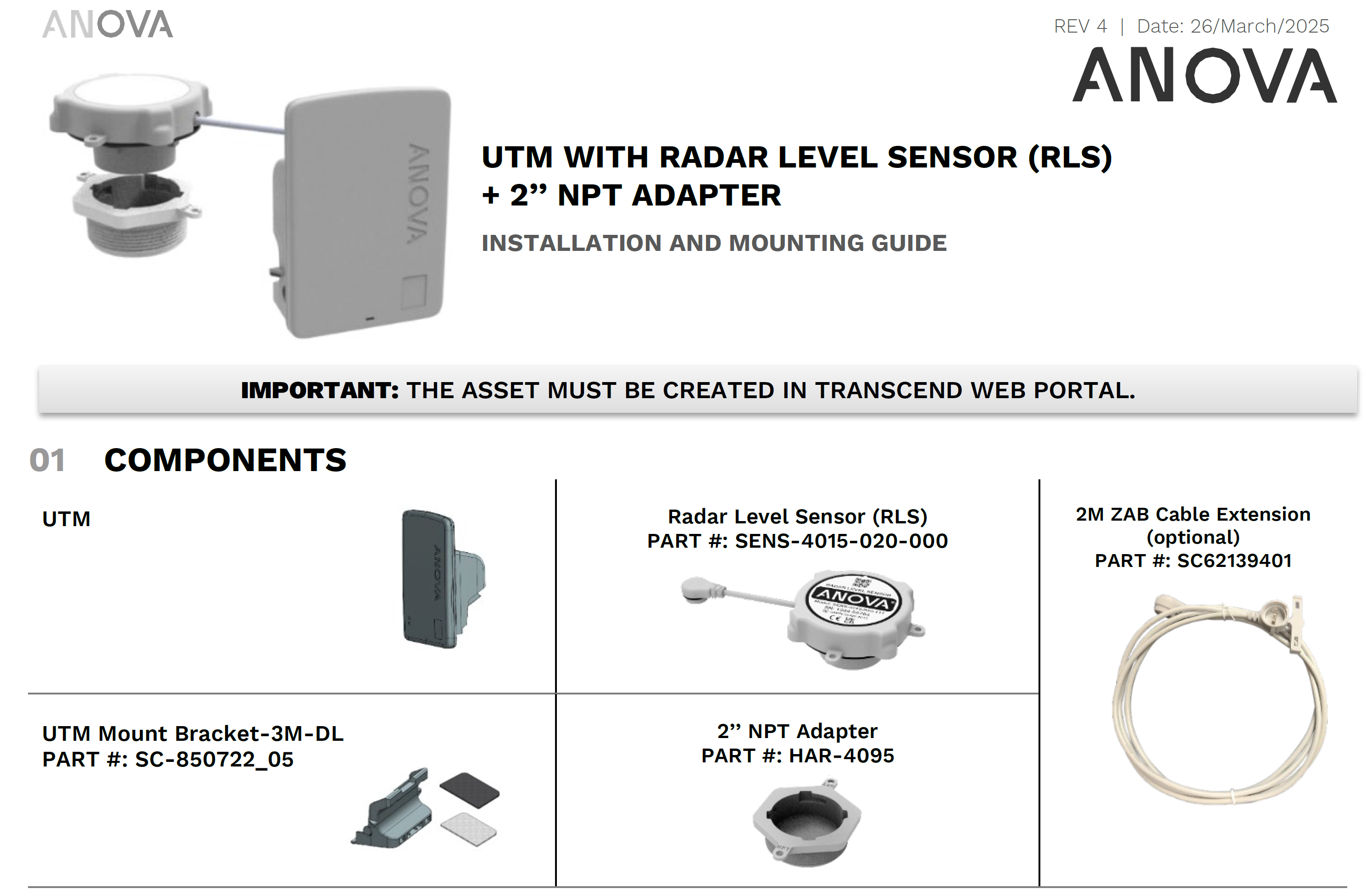 UTM + Radar Level Sensor (RLS) with 2'' NPT Taper / Pipe Thread Adapter ...