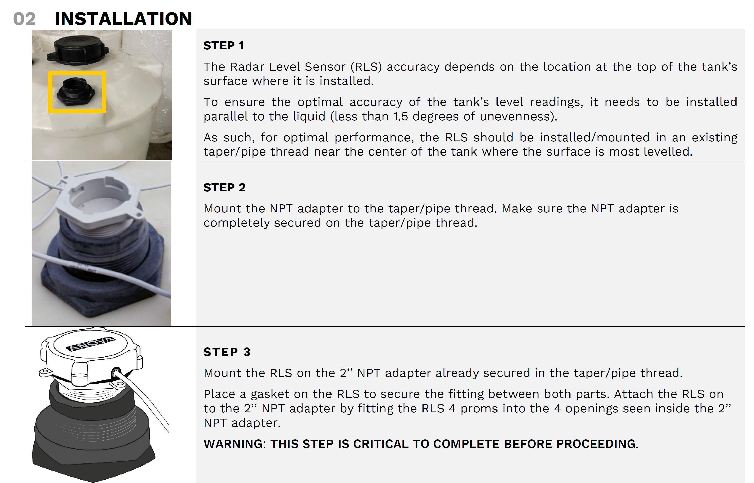 UTM + Radar Level Sensor (RLS) with 2'' NPT Taper / Pipe Thread Adapter ...